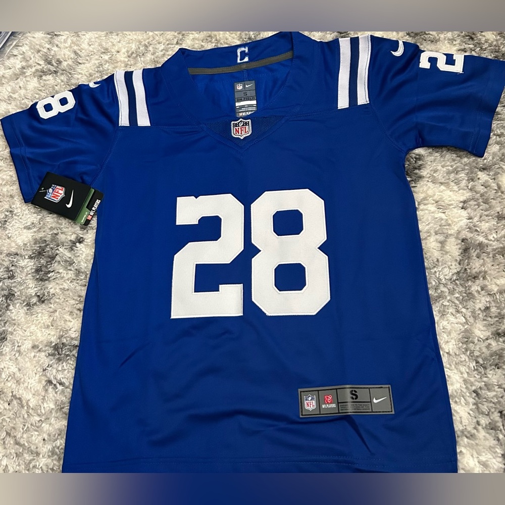 Youth sized Adidas Colts Blue and White Sports Jersey
